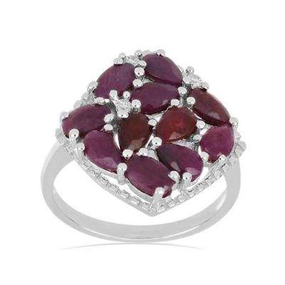 BUY STERLING SILVER NATURAL GLASS FILLED RUBY GEMSTONE RING